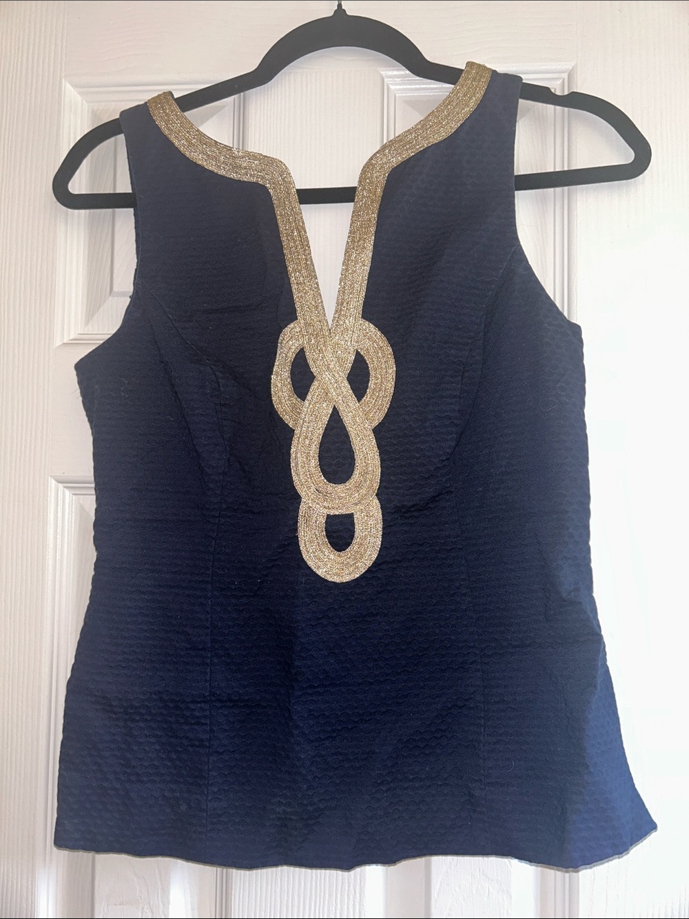 Lilly Pulitzer Navy Sleeveless Camisole with Gold Embellished Plait Size 4